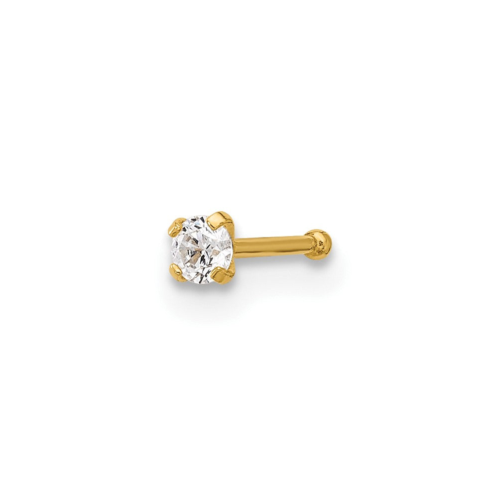 14k 22 Gauge Polished 2.5mm CZ Nose Stud (0.09 grams)
