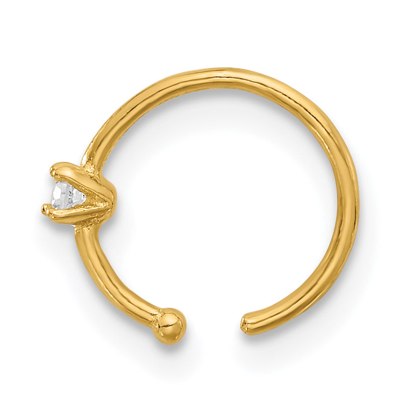 14K 20 Gauge Polished CZ Nose Ring (0.22 grams)