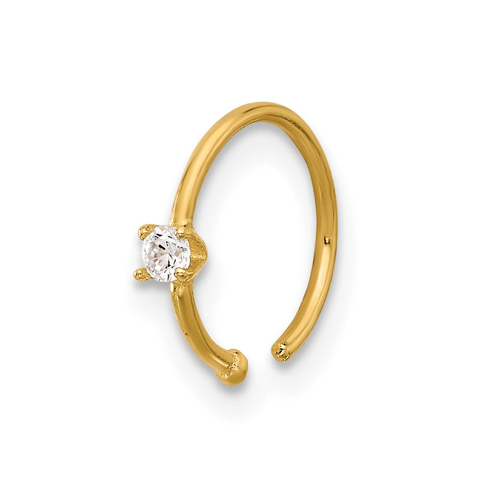 14K 20 Gauge Polished CZ Nose Ring (0.22 grams)