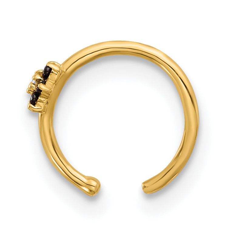 14K 20 Gauge Polished Black and White CZ Flower Nose Ring (0.22 grams)