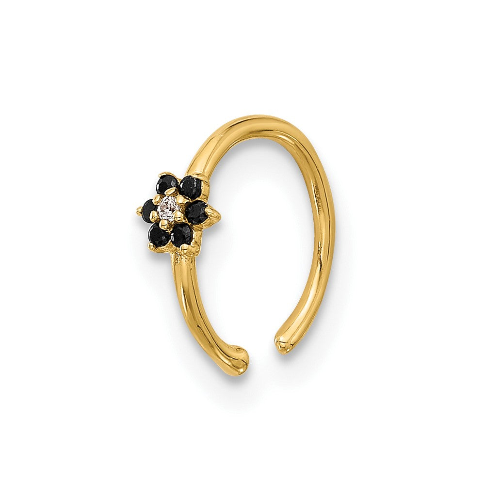 14K 20 Gauge Polished Black and White CZ Flower Nose Ring (0.22 grams)