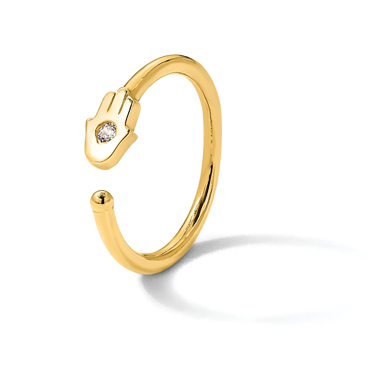 14K 20 Gauge Polished CZ Hamsa Nose Ring (0.4 grams)