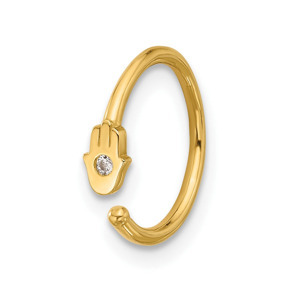 14K 20 Gauge Polished CZ Hamsa Nose Ring (0.4 grams)