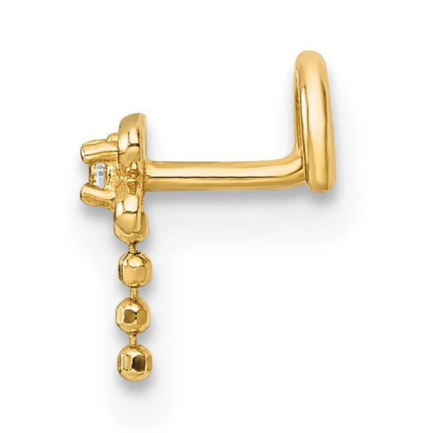 14k Polished 18 Gauge Moveable CZ Dragonfly Nose Stud (0.19 grams)