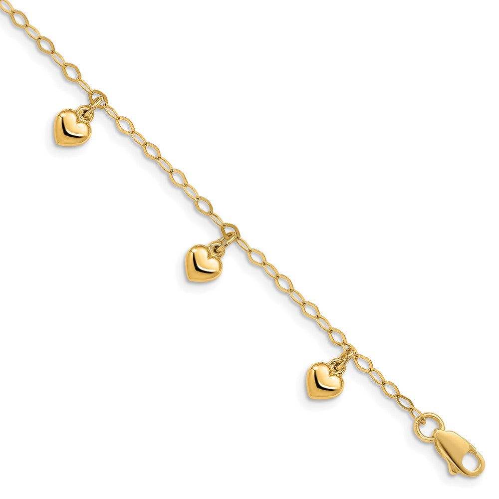 14K Child's Puffed Heart Charm Bracelet (2 grams)