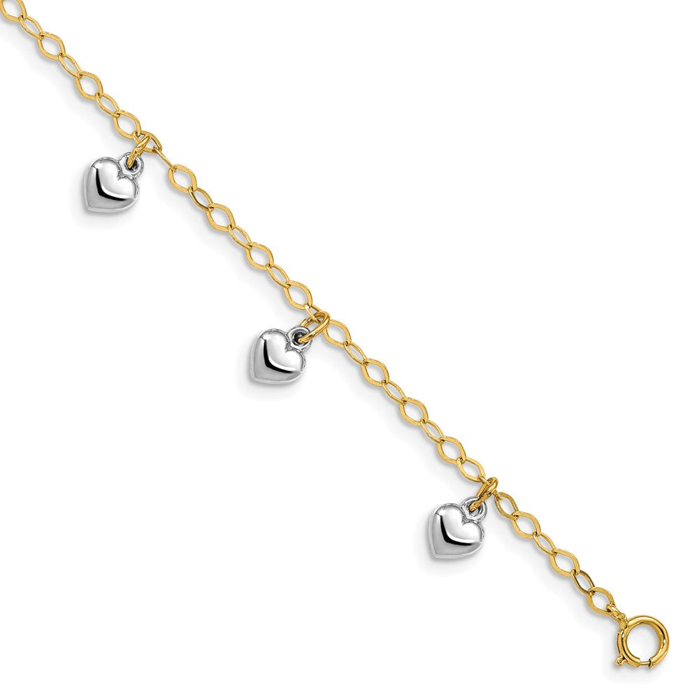 14k Two-tone Polished Dangle Heart Baby Bracelet (1.47 grams)