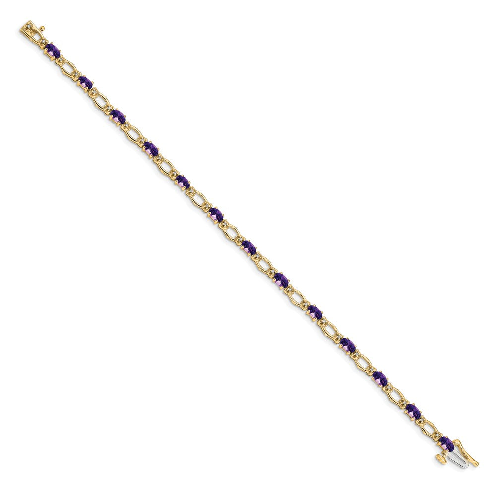 14k Complete Diamond and Oval Amethyst Heart Accent 7 inch Bracelet (6.27 grams)