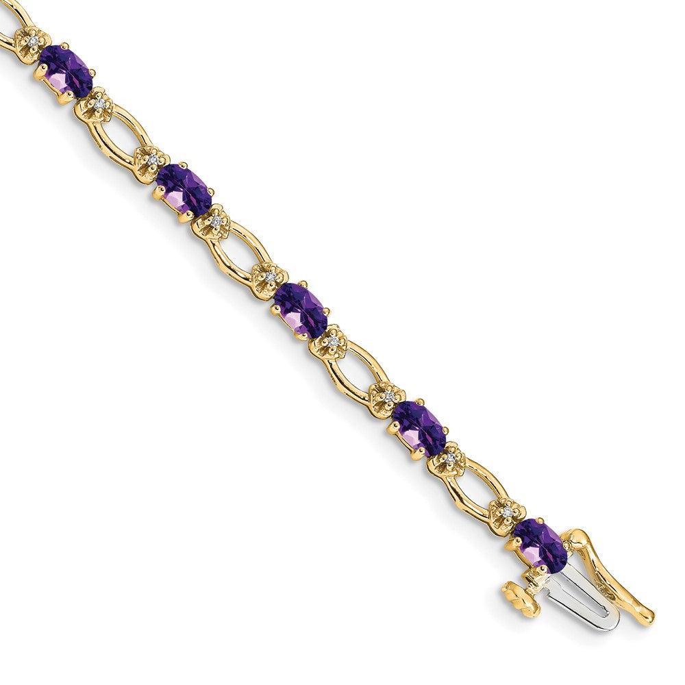 14k Complete Diamond and Oval Amethyst Heart Accent 7 inch Bracelet (6.27 grams)