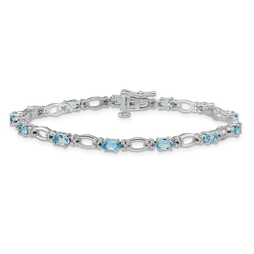 14k White Gold Complete Diamond and Oval Swiss Blue Topaz Heart Accent 7 inch Bracelet (6.27 grams)