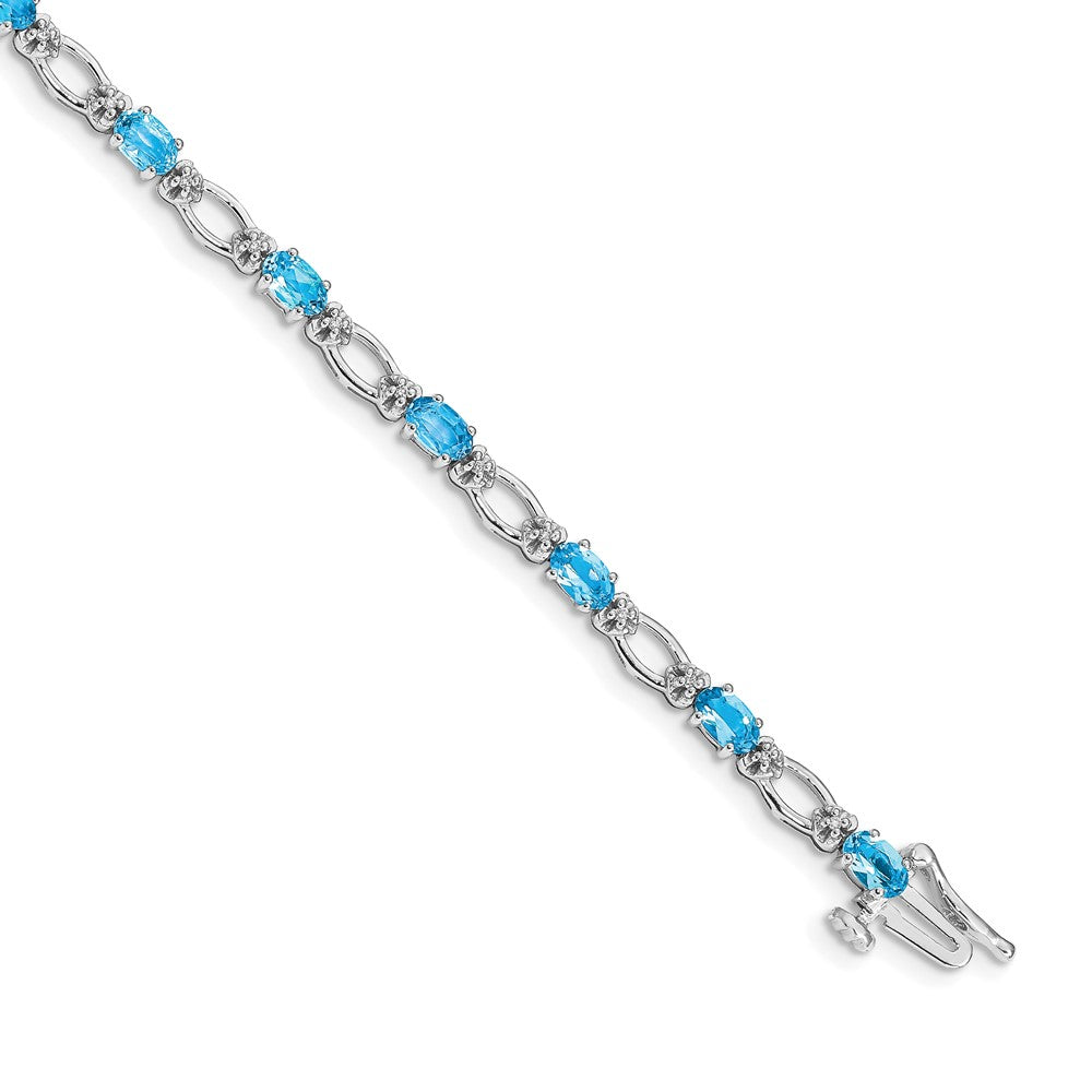 14k White Gold Complete Diamond and Oval Swiss Blue Topaz Heart Accent 7 inch Bracelet (6.27 grams)