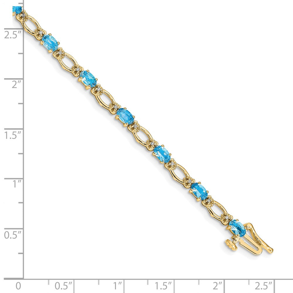 14k Complete Diamond and Oval Swiss Blue Topaz Heart Accent 7 inch Bracelet (6.27 grams)
