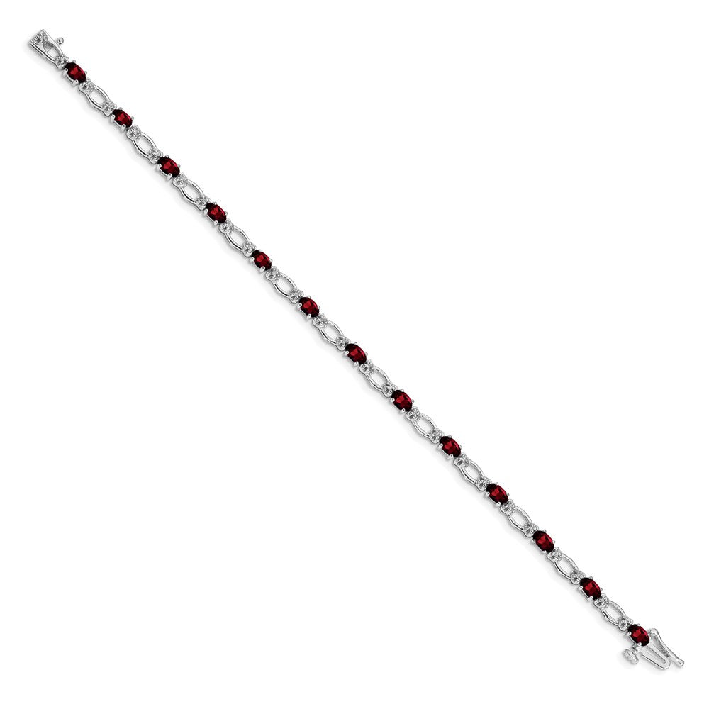 14k White Gold Complete Diamond and Oval Garnet Heart Accent 7 inch Bracelet (6.27 grams)