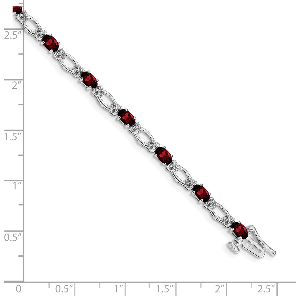 14k White Gold Complete Diamond and Oval Garnet Heart Accent 7 inch Bracelet (6.27 grams)