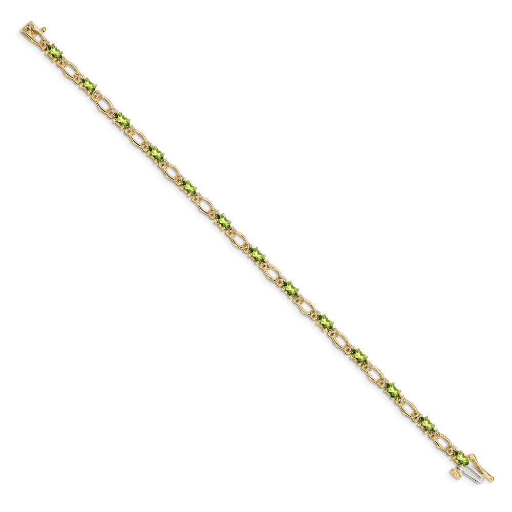 14k Complete Diamond and Oval Peridot Heart Accent 7 inch Bracelet (6.27 grams)