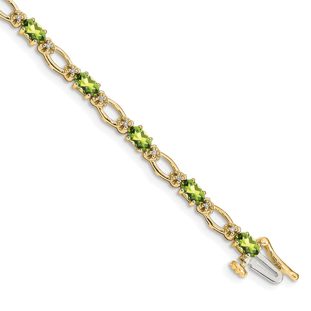 14k Complete Diamond and Oval Peridot Heart Accent 7 inch Bracelet (6.27 grams)