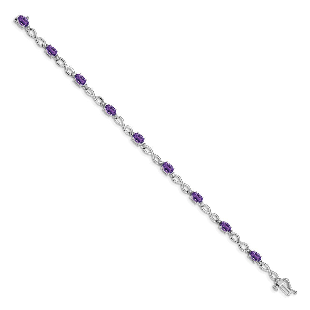 14k White Gold Complete Oval Amethyst and Diamond Infinity Link 7 inch Bracelet (4.65 grams)