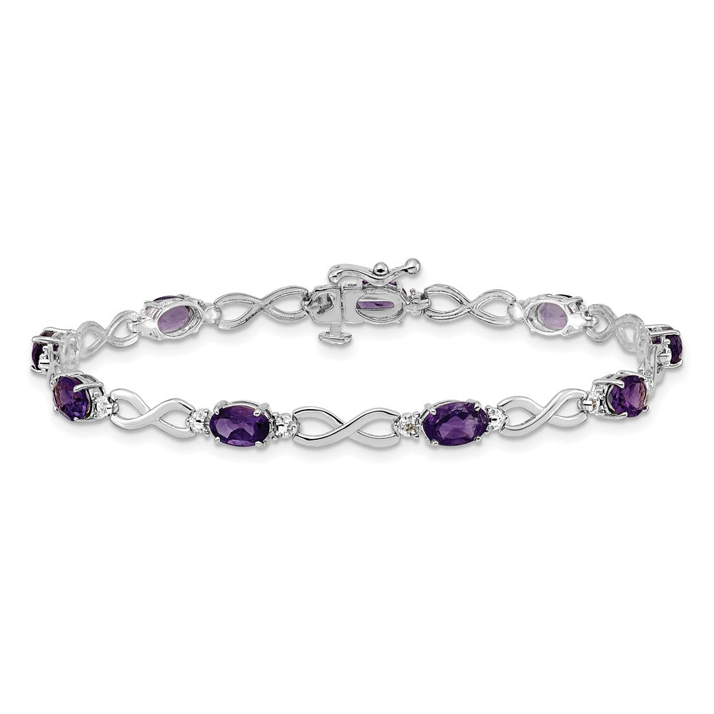 14k White Gold Complete Oval Amethyst and Diamond Infinity Link 7 inch Bracelet (4.65 grams)