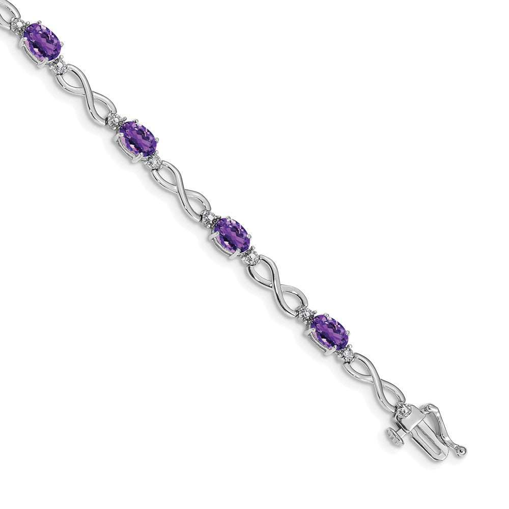 14k White Gold Complete Oval Amethyst and Diamond Infinity Link 7 inch Bracelet (4.65 grams)
