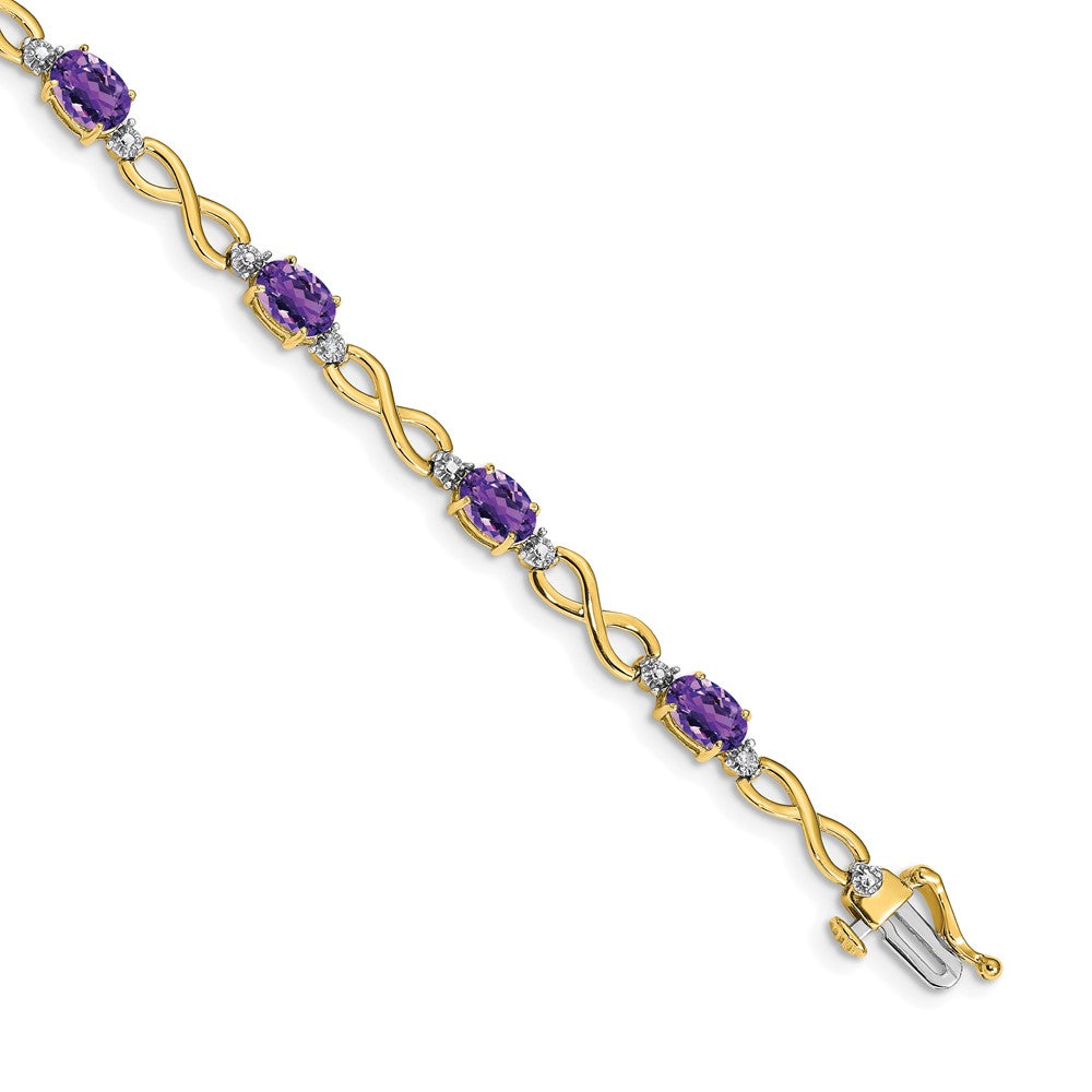 14k Complete Oval Amethyst and Diamond Infinity Link 7 inch Bracelet (4.65 grams)