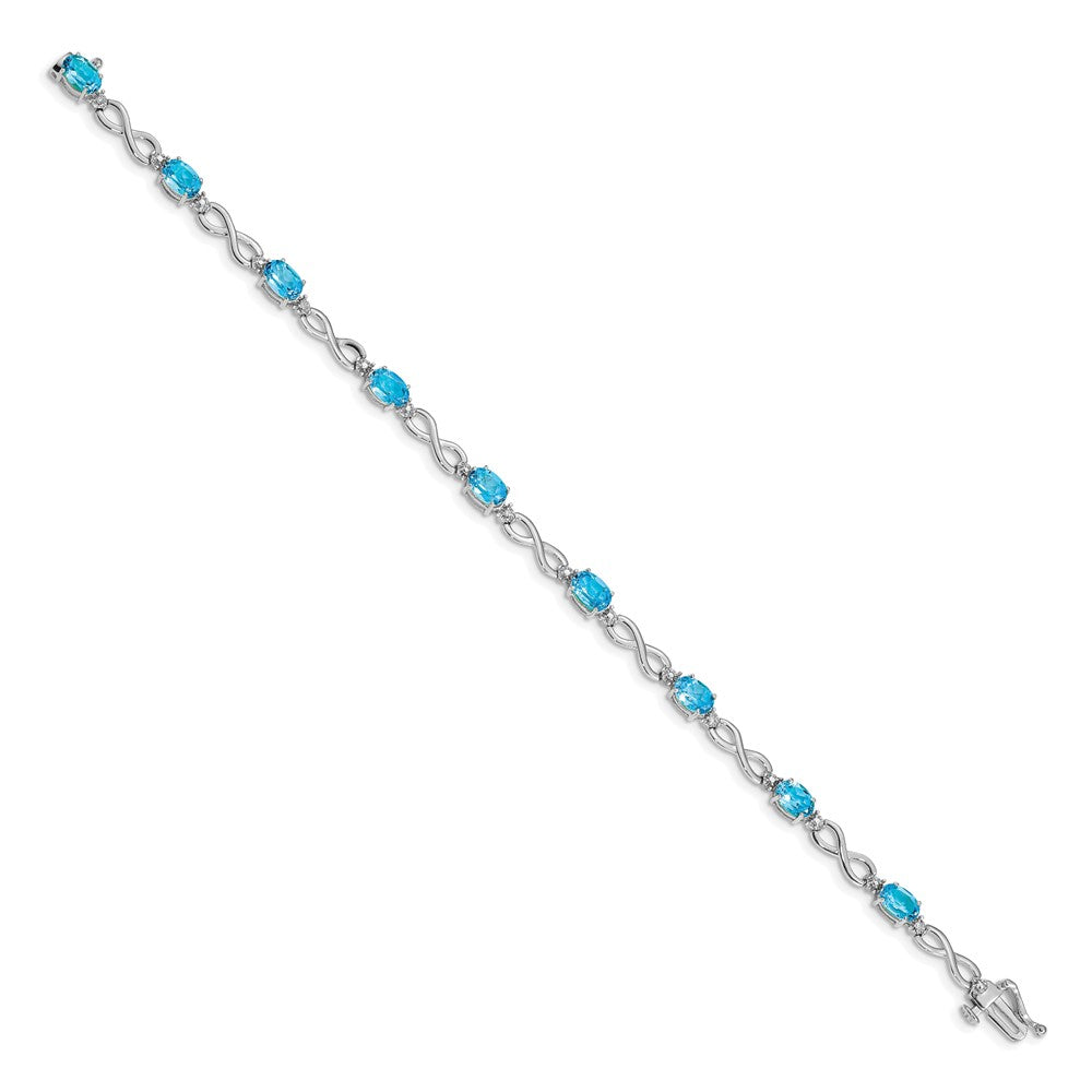 14k White Gold Complete Oval Swiss Blue Topaz and Diamond Infinity Link 7 inch Bracelet (4.65 grams)