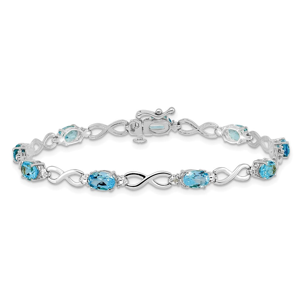 14k White Gold Complete Oval Swiss Blue Topaz and Diamond Infinity Link 7 inch Bracelet (4.65 grams)