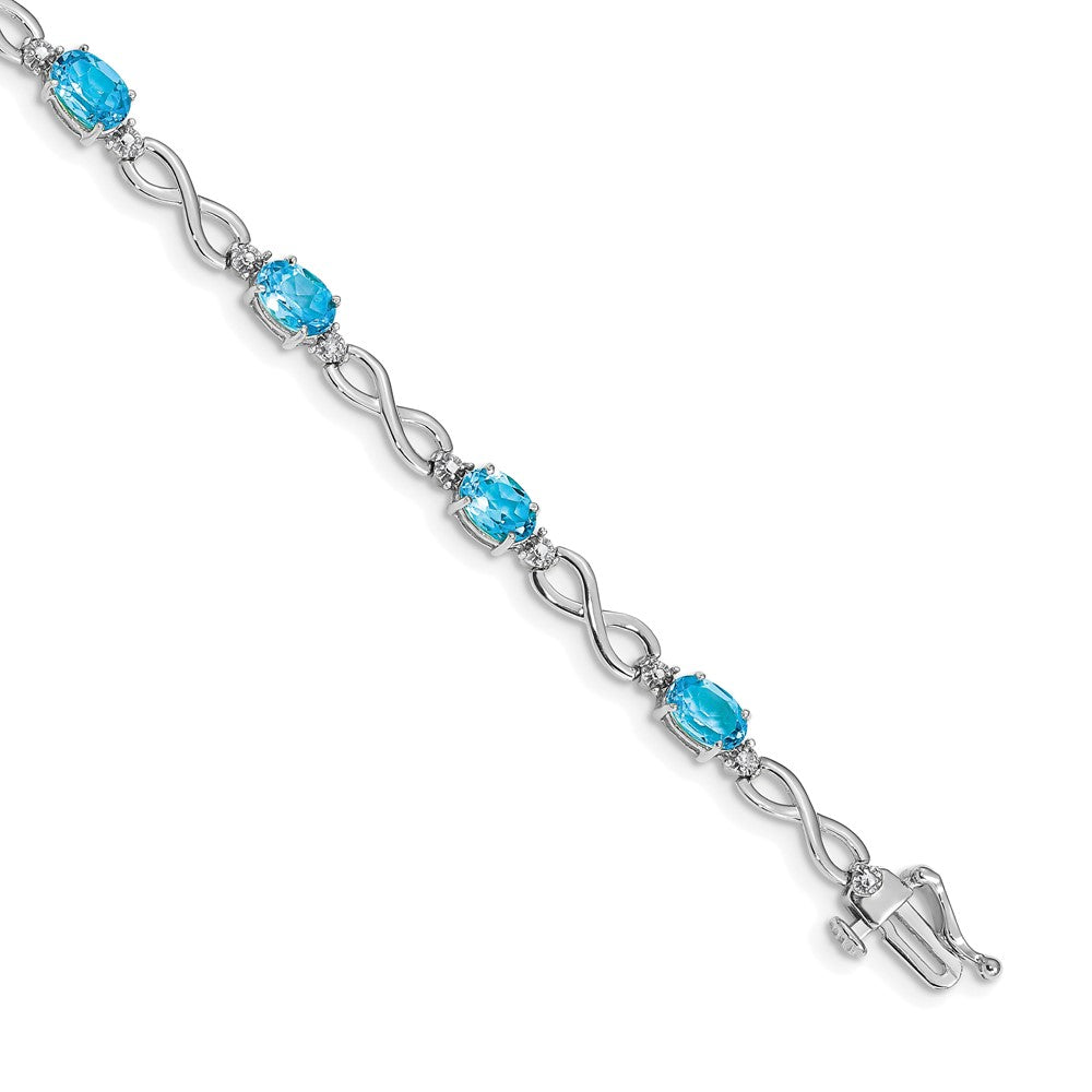 14k White Gold Complete Oval Swiss Blue Topaz and Diamond Infinity Link 7 inch Bracelet (4.65 grams)