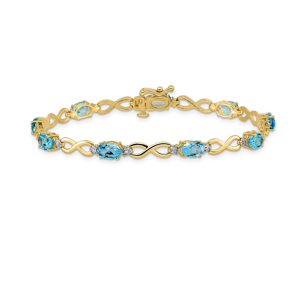 14k Complete Oval Swiss Blue Topaz and Diamond Infinity Link 7 inch Bracelet (4.65 grams)
