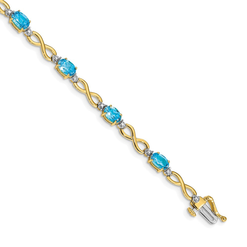 14k Complete Oval Swiss Blue Topaz and Diamond Infinity Link 7 inch Bracelet (4.65 grams)