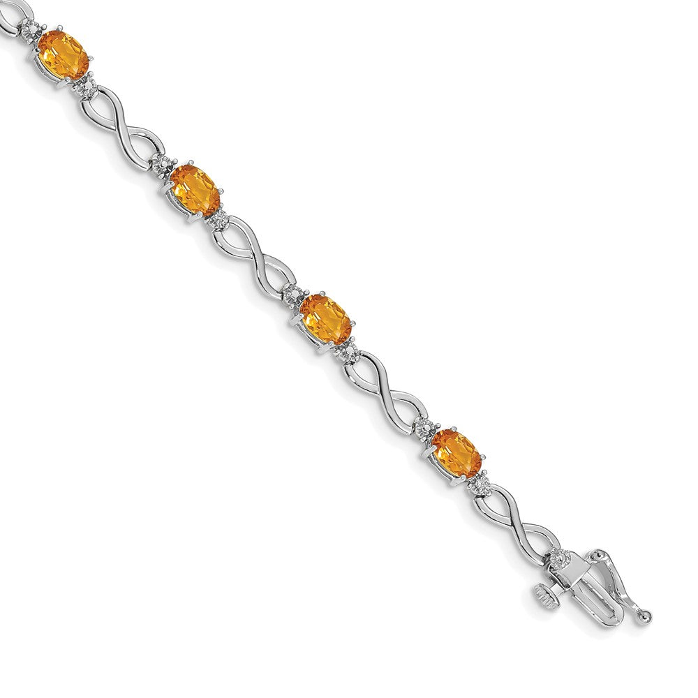 14k White Gold Complete Oval Citrine and Diamond Infinity Link 7 inch Bracelet (4.65 grams)