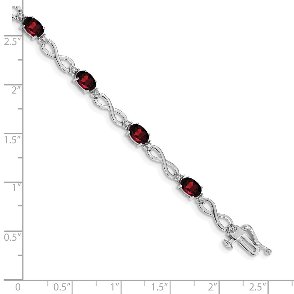 14k White Gold Complete Oval Garnet and Diamond Infinity Link 7 inch Bracelet (4.55 grams)