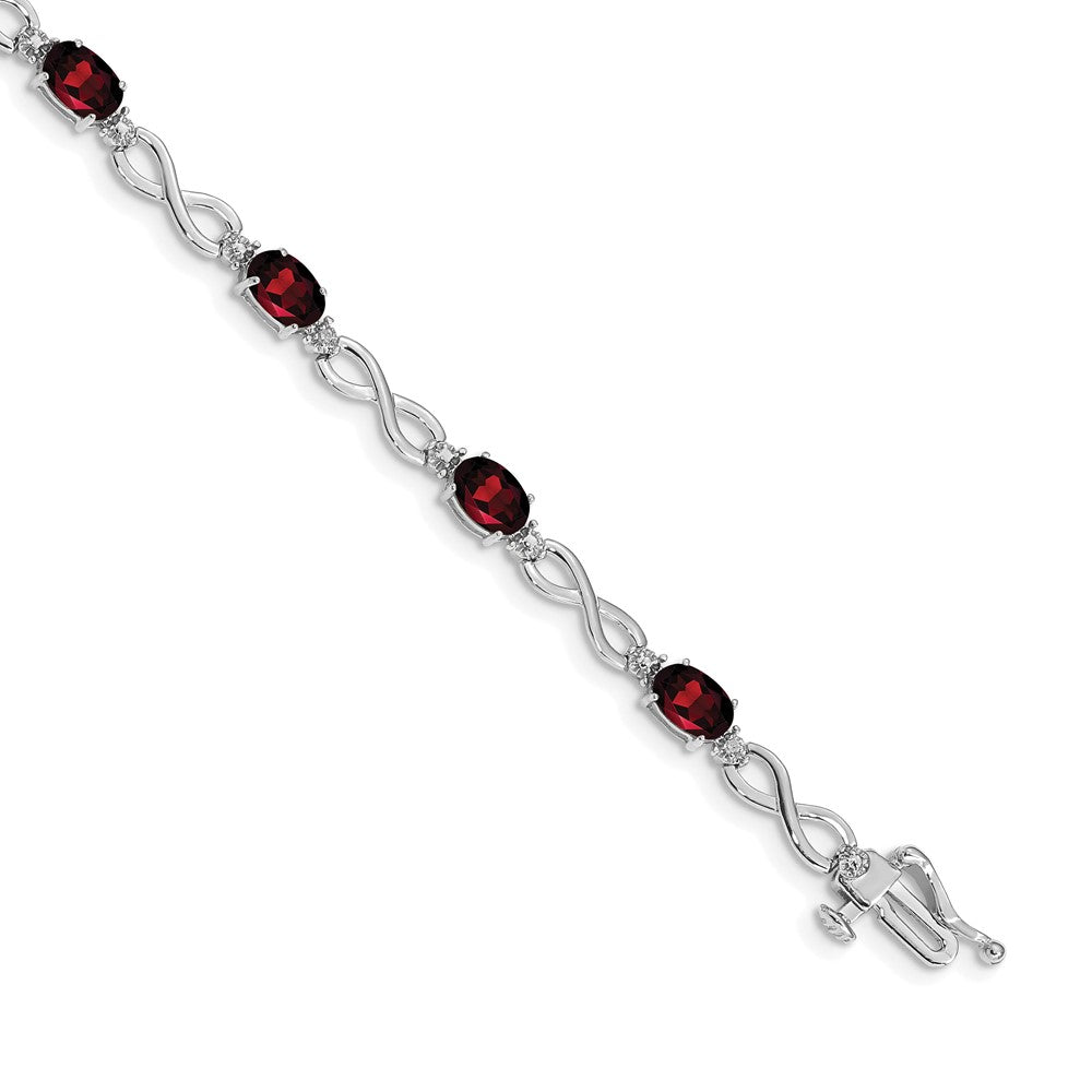 14k White Gold Complete Oval Garnet and Diamond Infinity Link 7 inch Bracelet (4.55 grams)