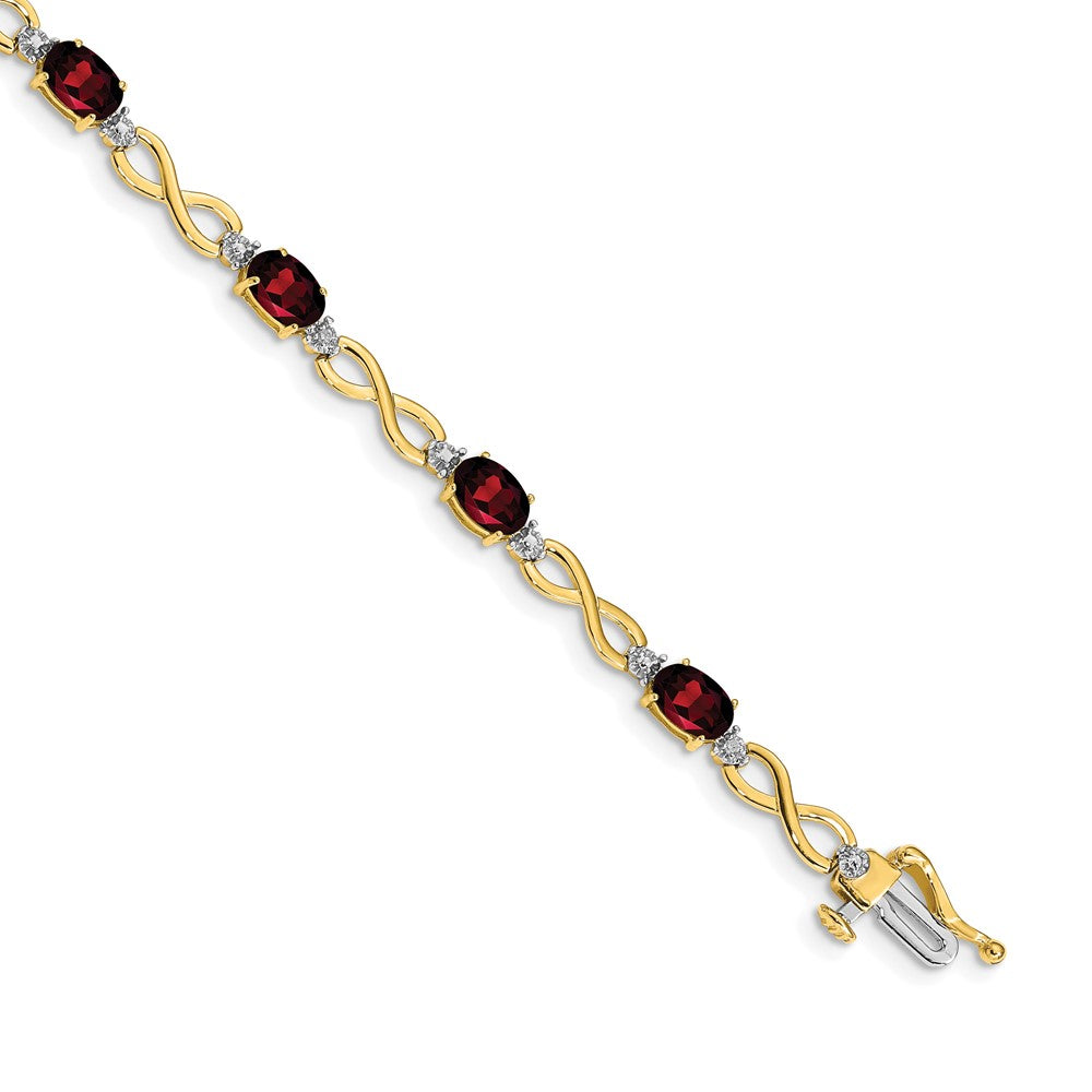 14k Complete Oval Garnet and Diamond Infinity Link 7 inch Bracelet (4.65 grams)