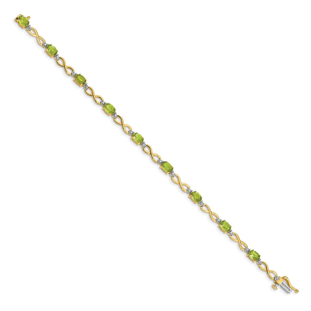14k Complete Oval Peridot and Diamond Infinity Link 7 inch Bracelet (4.65 grams)