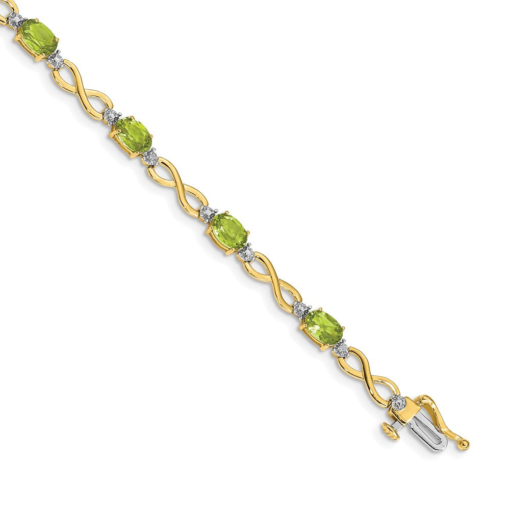 14k Complete Oval Peridot and Diamond Infinity Link 7 inch Bracelet (4.65 grams)