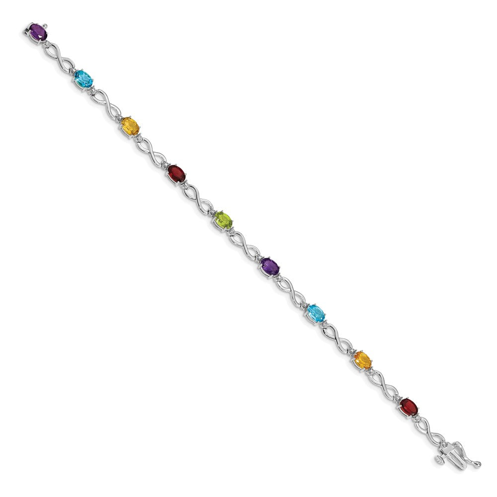 14k White Gold Complete Diamond and Oval Garnet/Swiss Blue Topaz/Citrine/Amethyst/Peridot Infinity 7 inch Rainbow Bracelet (4.65 grams)