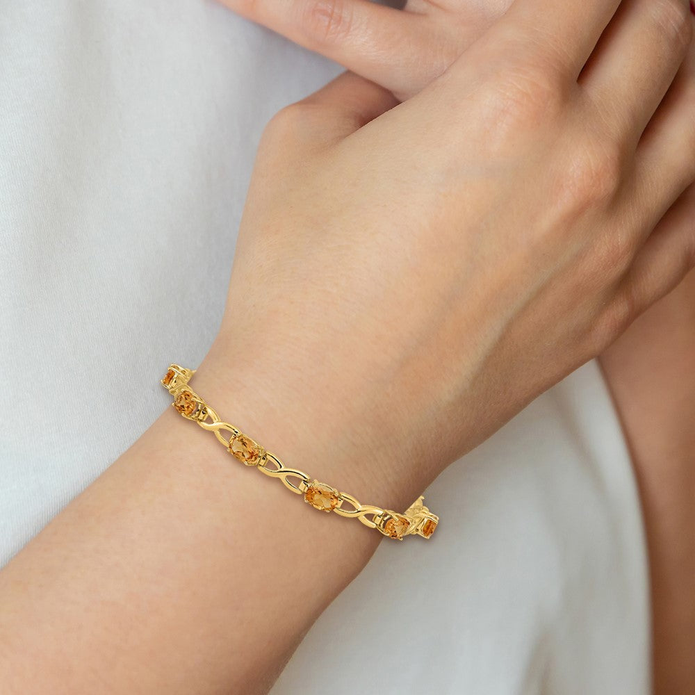 14k Complete 7x5mm Oval Citrine Infinity Link 7 inch Bracelet (9.16 grams)
