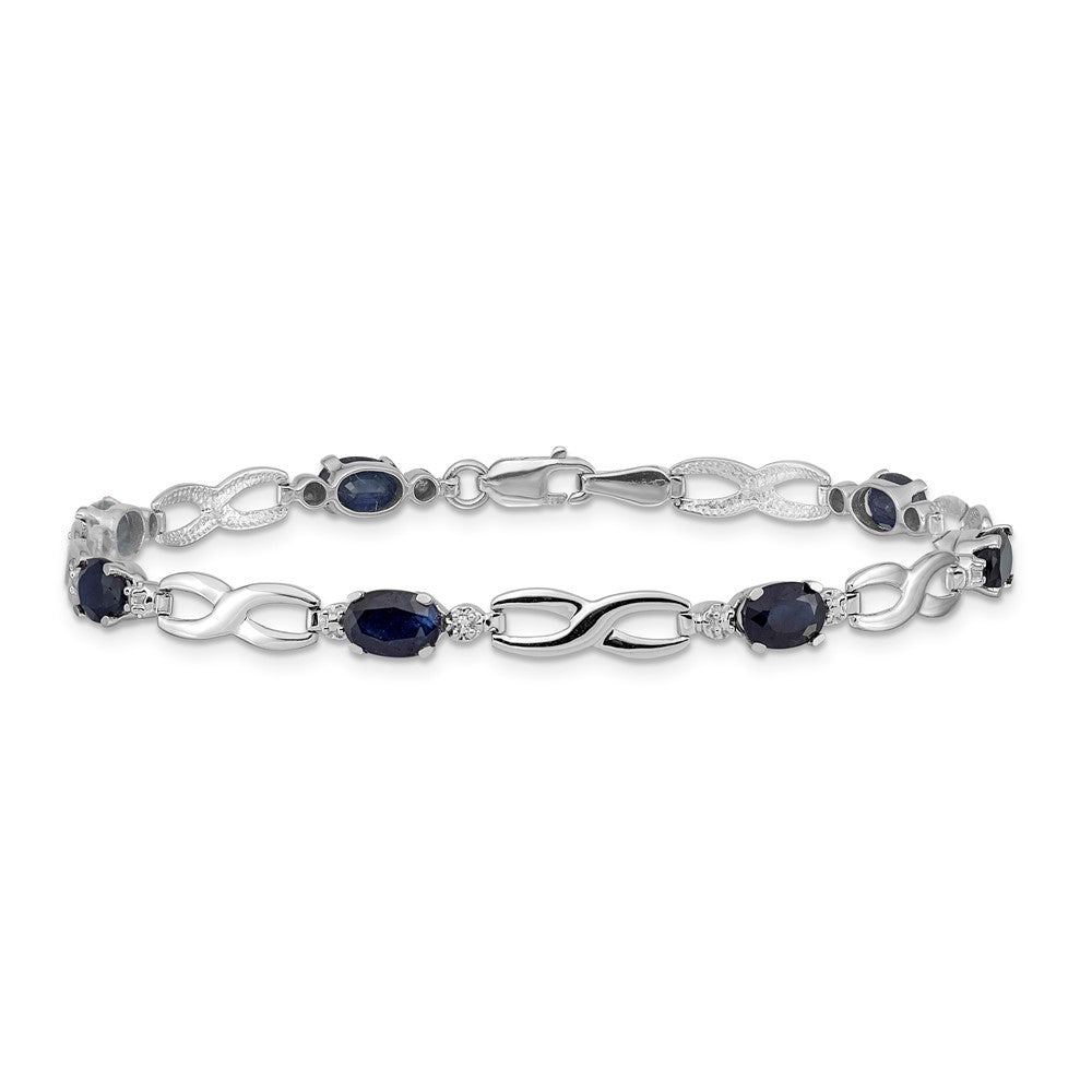 14k White Gold Complete Diamond and Oval Sapphire Infinity 7 inch Bracelet (4.17 grams)