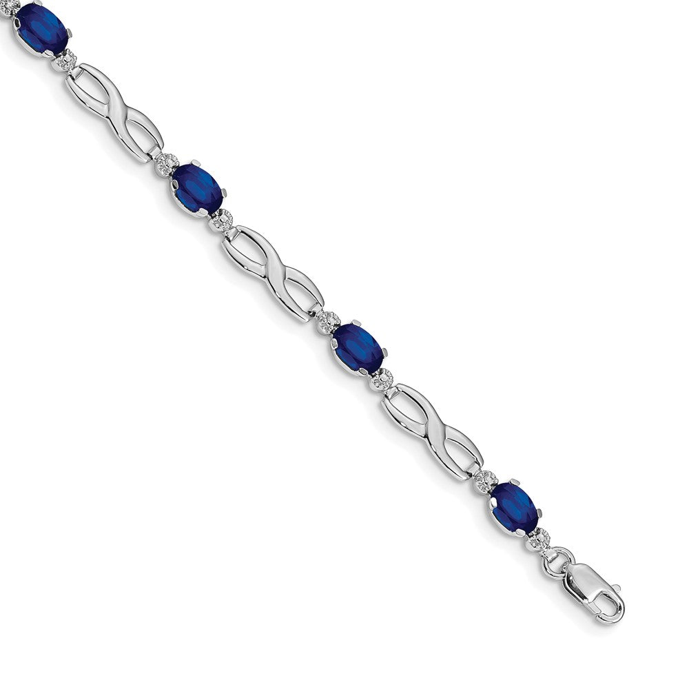 14k White Gold Complete Diamond and Oval Sapphire Infinity 7 inch Bracelet (4.17 grams)