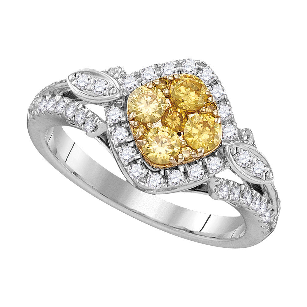 14Kt White Gold 1 Ctw-Dia Amarillo Natural Yellow Diamond Ring (4.44 grams)