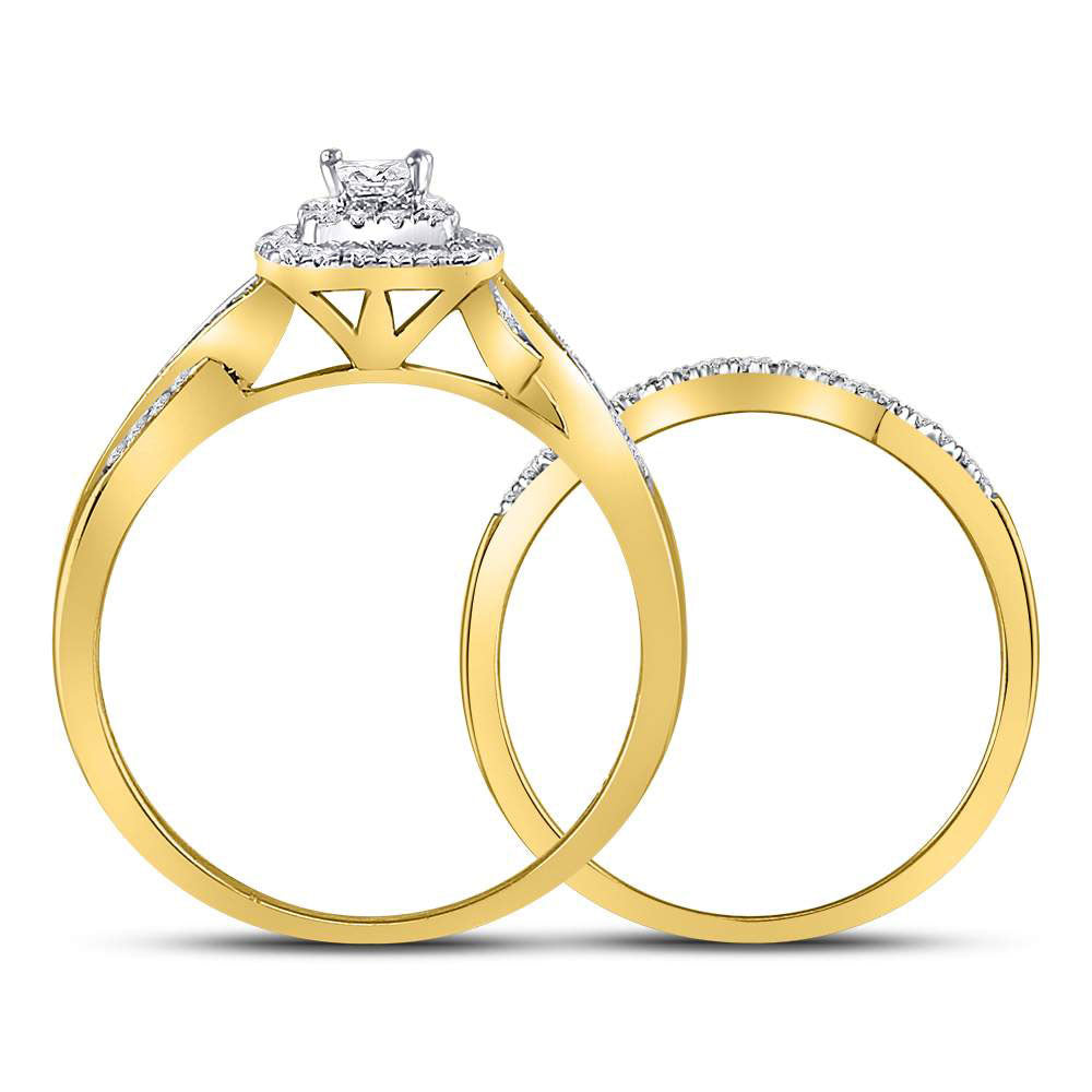 Gold Solitaire Bridal Wedding Ring Band Set 1/2 Cttw Princess Natural Diamond Womens (4.87 grams)