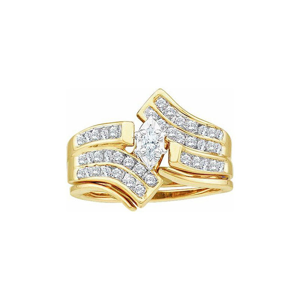 14Kt Yellow Gold 1/2Ct-Dia Mq-Center Bridal Gift Ring (7.63 grams)