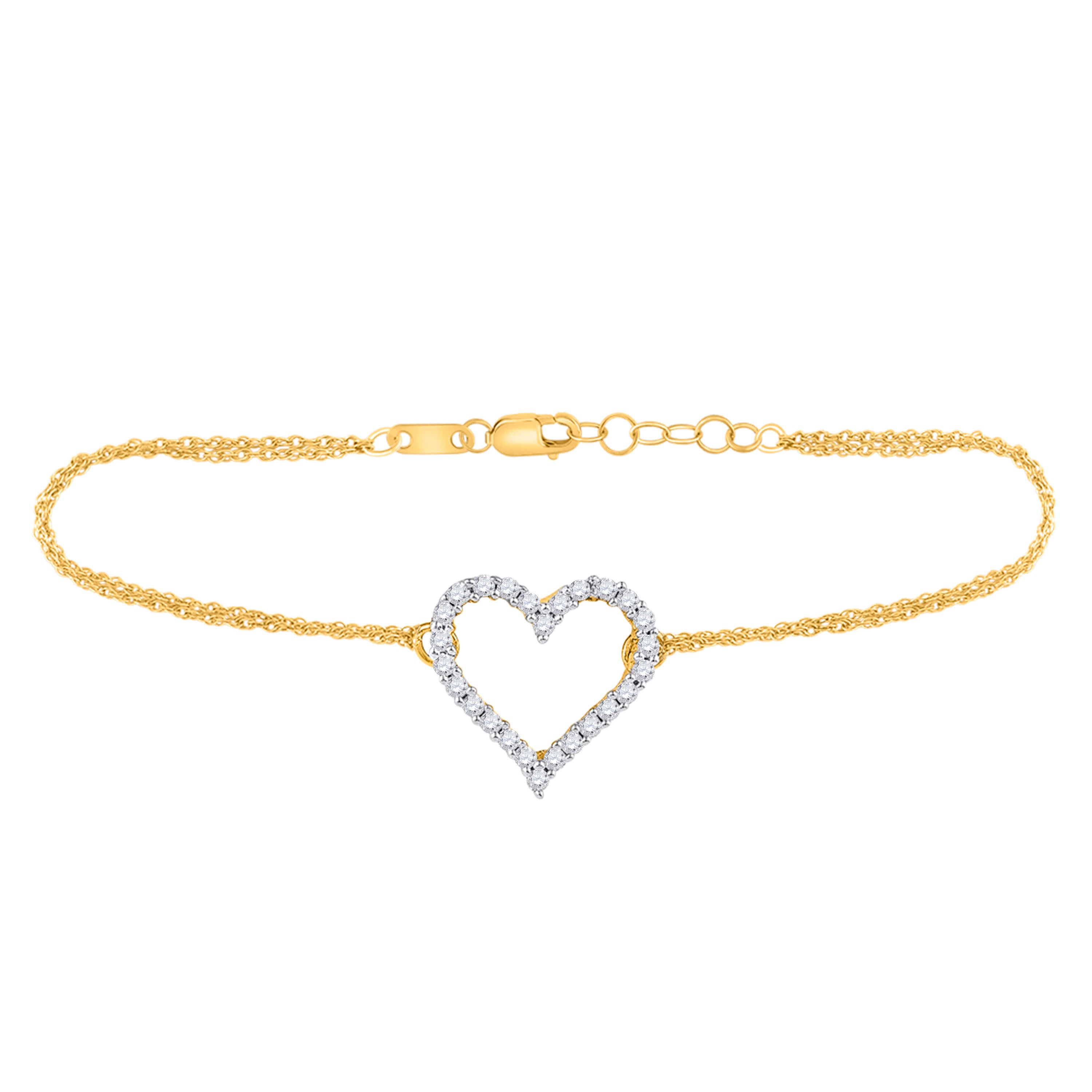 10Kt Yellow Gold 1/8Ctw-Dia P2 Gift Heart Bracelet(7 Inch) (1.38 grams)