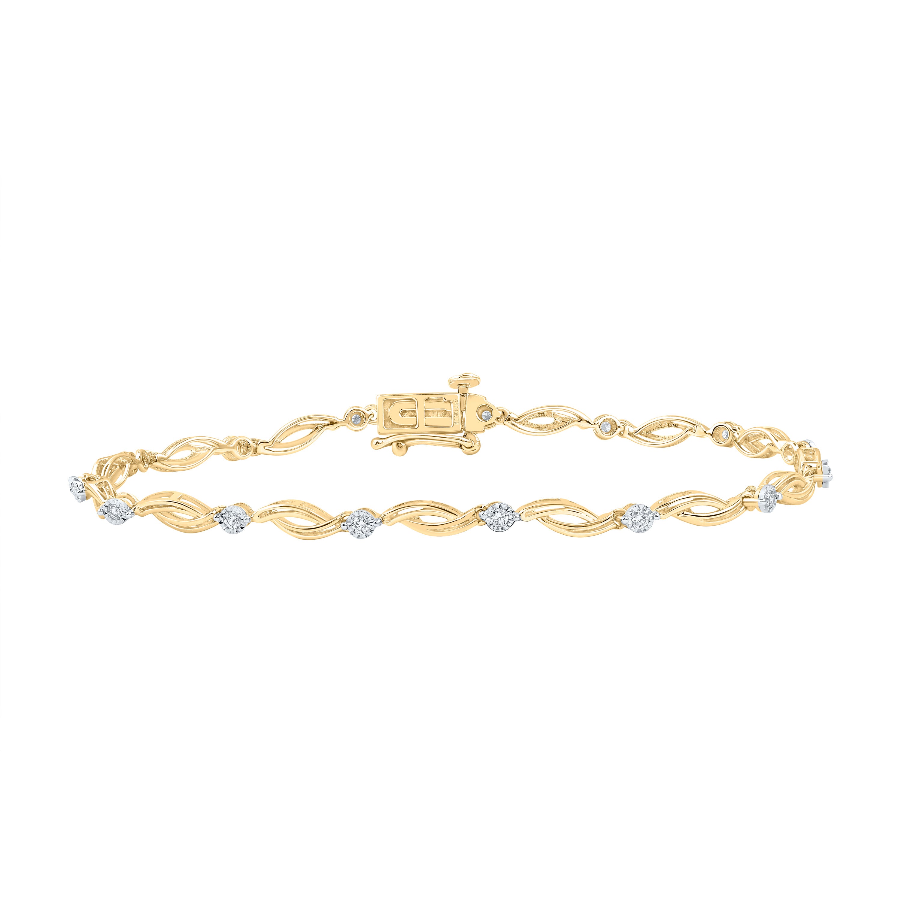 Gold Twist Link Bracelet 1/4 Cttw Round Natural Diamond Womens (4.7 grams)