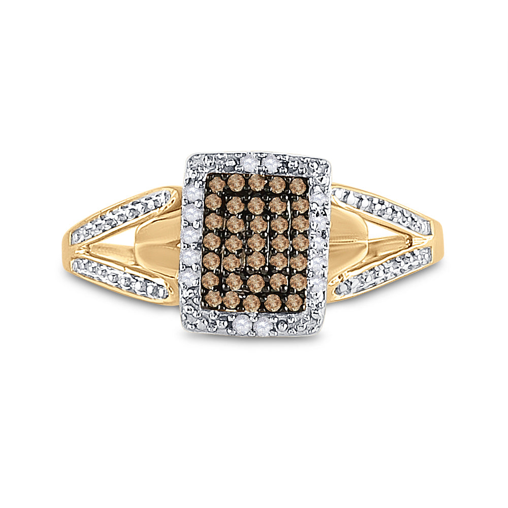 10Kt Yellow Gold Womens Round Brown Diamond Cluster Ring 1/6 Cttw (1.82 grams)