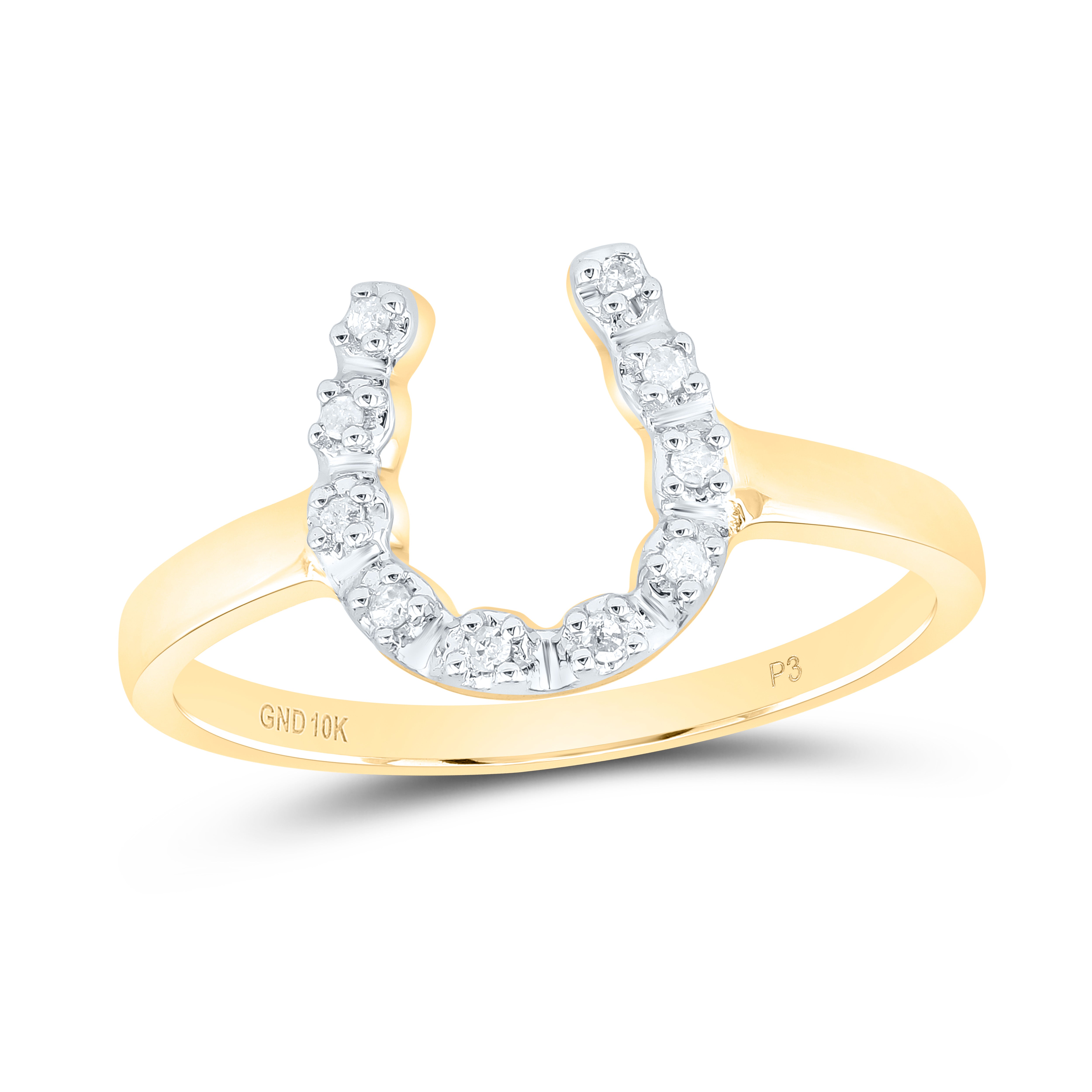 Gold Lucky Horseshoe Ring 1/20 Cttw Round Natural Diamond Womens (1.67 grams)