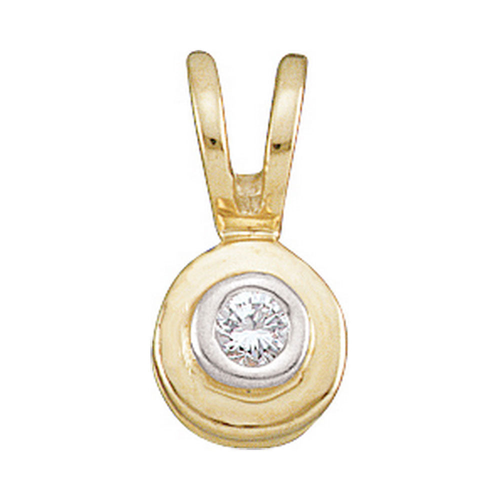 Gold Circle Solitaire Pendant .03 Cttw Round Natural Diamond Womens (0.46 grams)