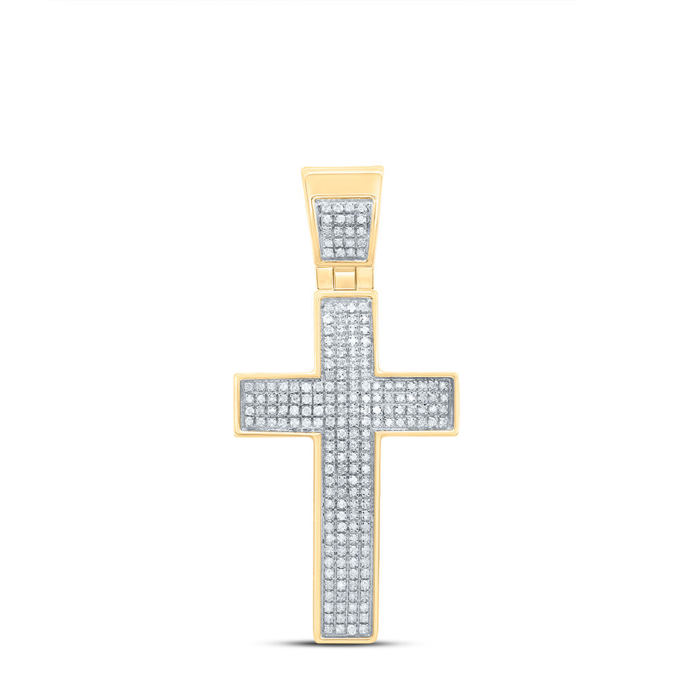 Gold Cross Cross Charm Pendant 1/2 Cttw Round Natural Diamond Mens (5.91 grams)