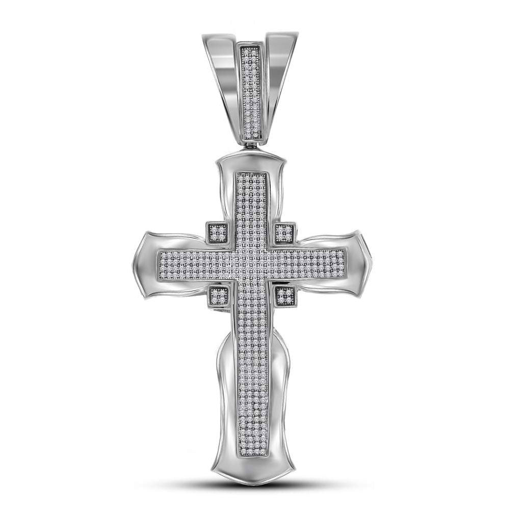 10Kt White Gold 1 Ct-Dia Micro-Pave Mens Cross Charm (11.44 grams)