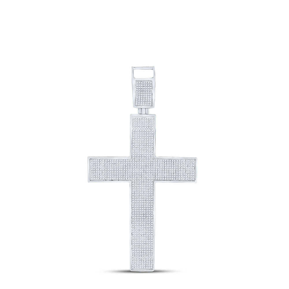 10Kt White Gold 1 7/8Ct-Dia Micro-Pave Mens Crosscharm (11.72 grams)