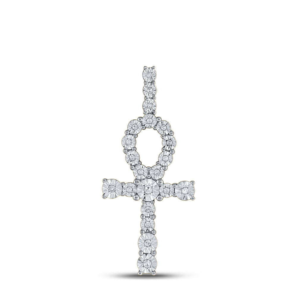 Gold Ankh Cross Charm Pendant 1/5 Cttw Round Natural Diamond Mens